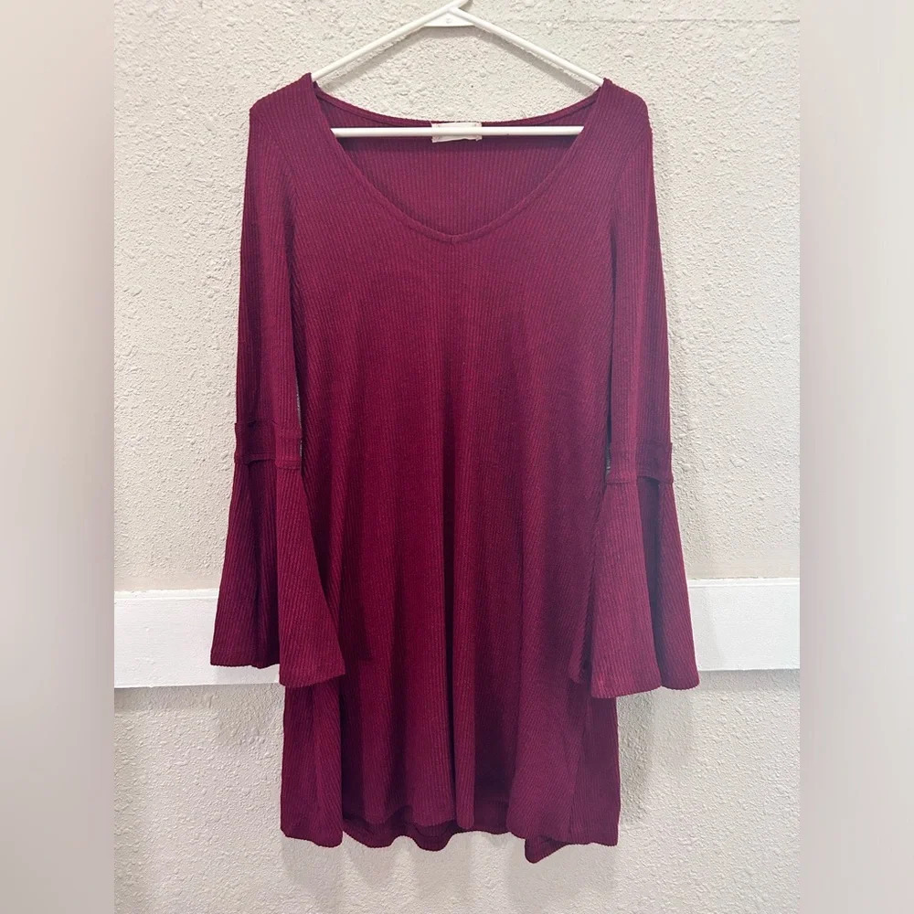 Altar'd State Burgundy Sweater Dress with Bell Sleeves Small